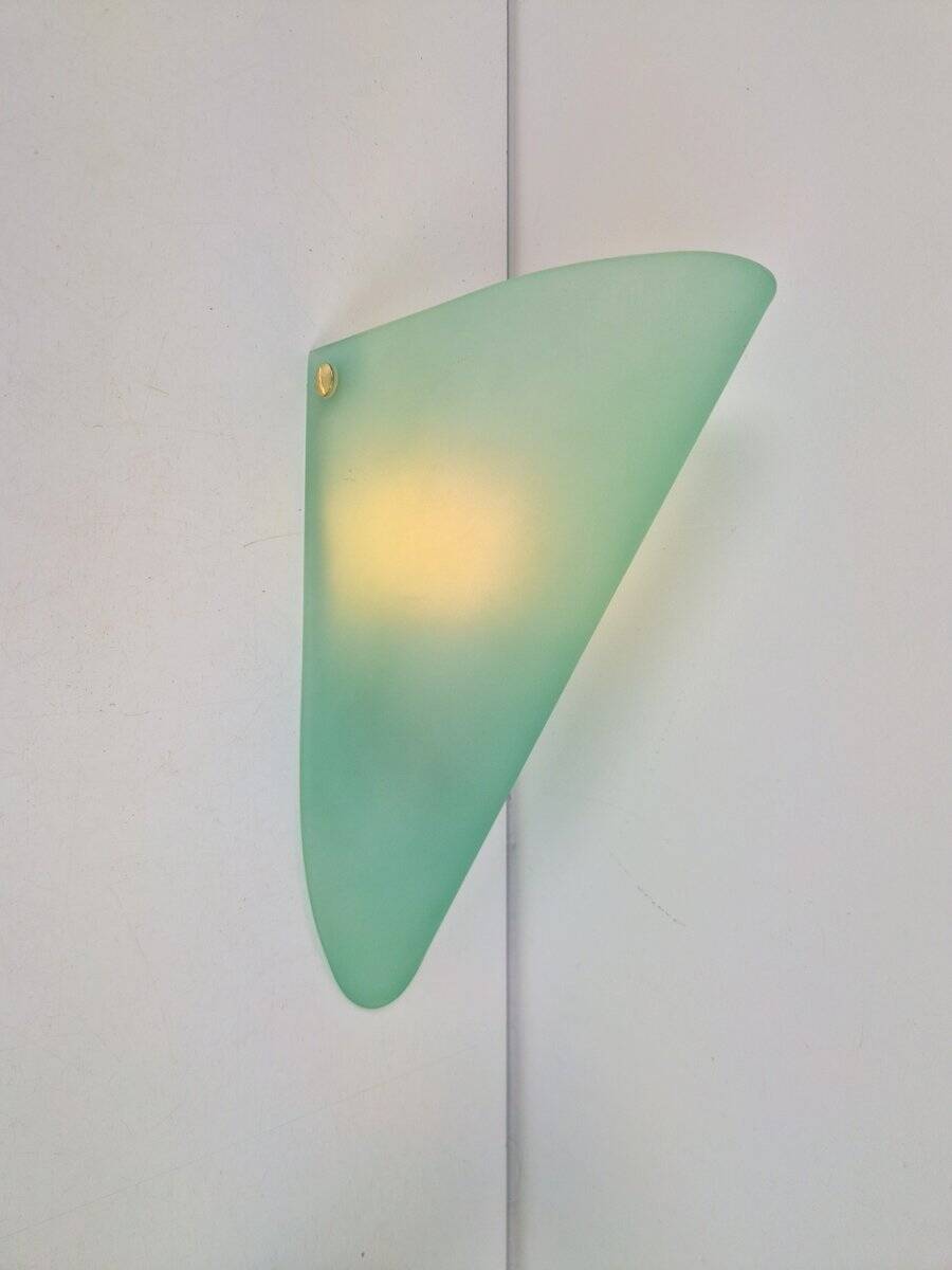 Vintage Triangular Conical Wall Sconces in Green Frosted Glass, 1990s, Set of 2
