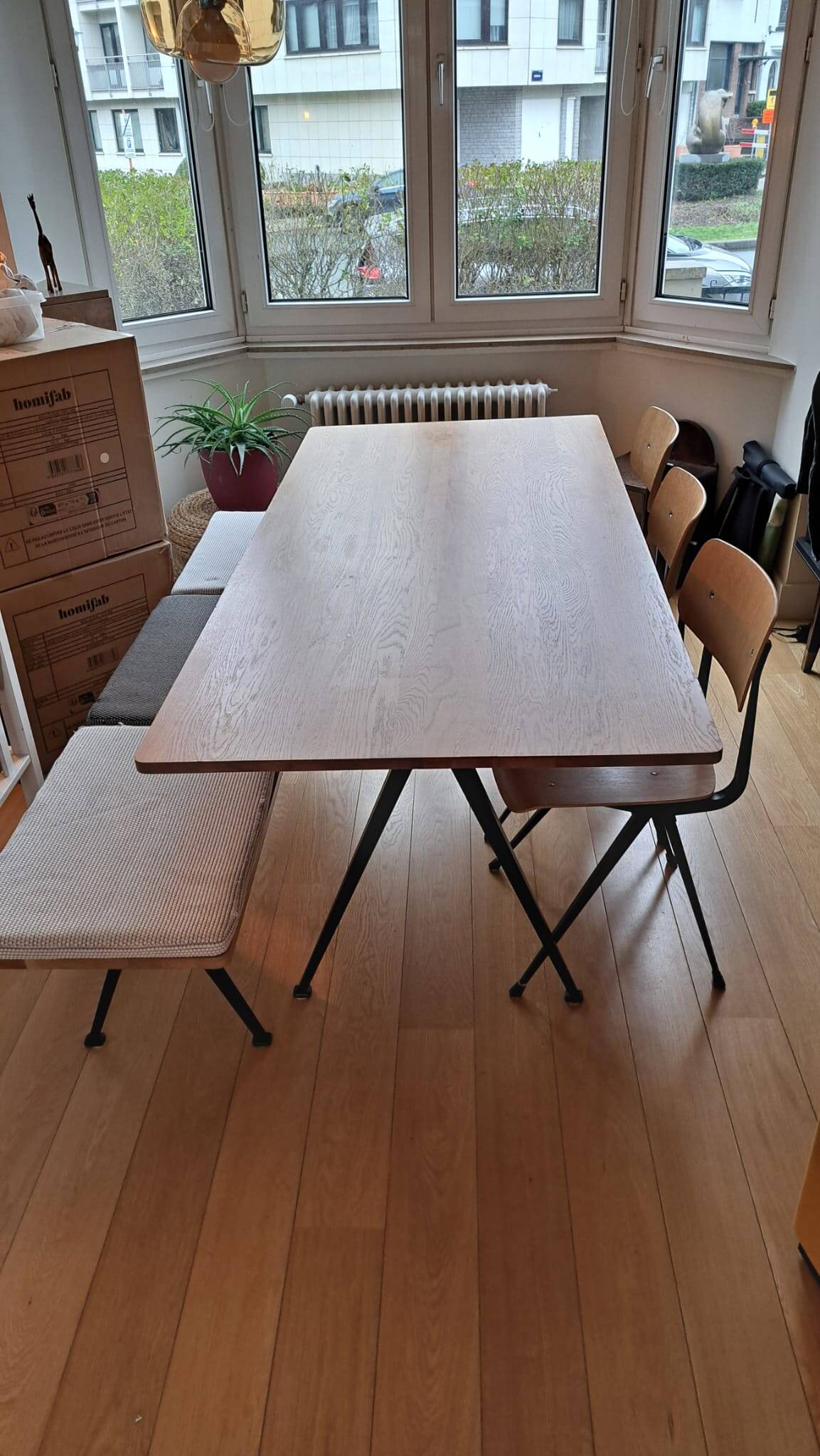 Hay - Pyramid table and bench + 3 Result chairs