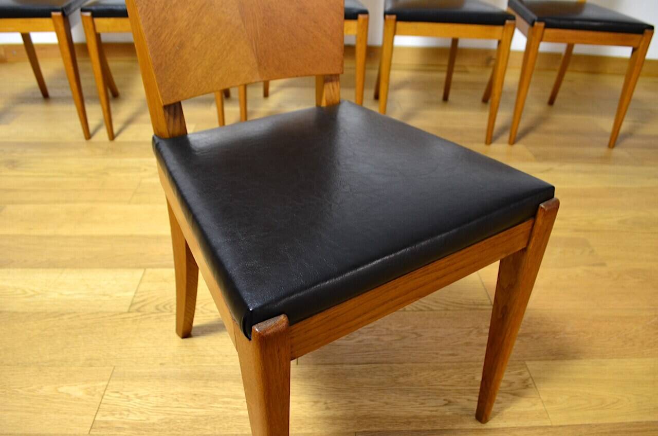6 Vintage Light Oak Chairs, France 1960