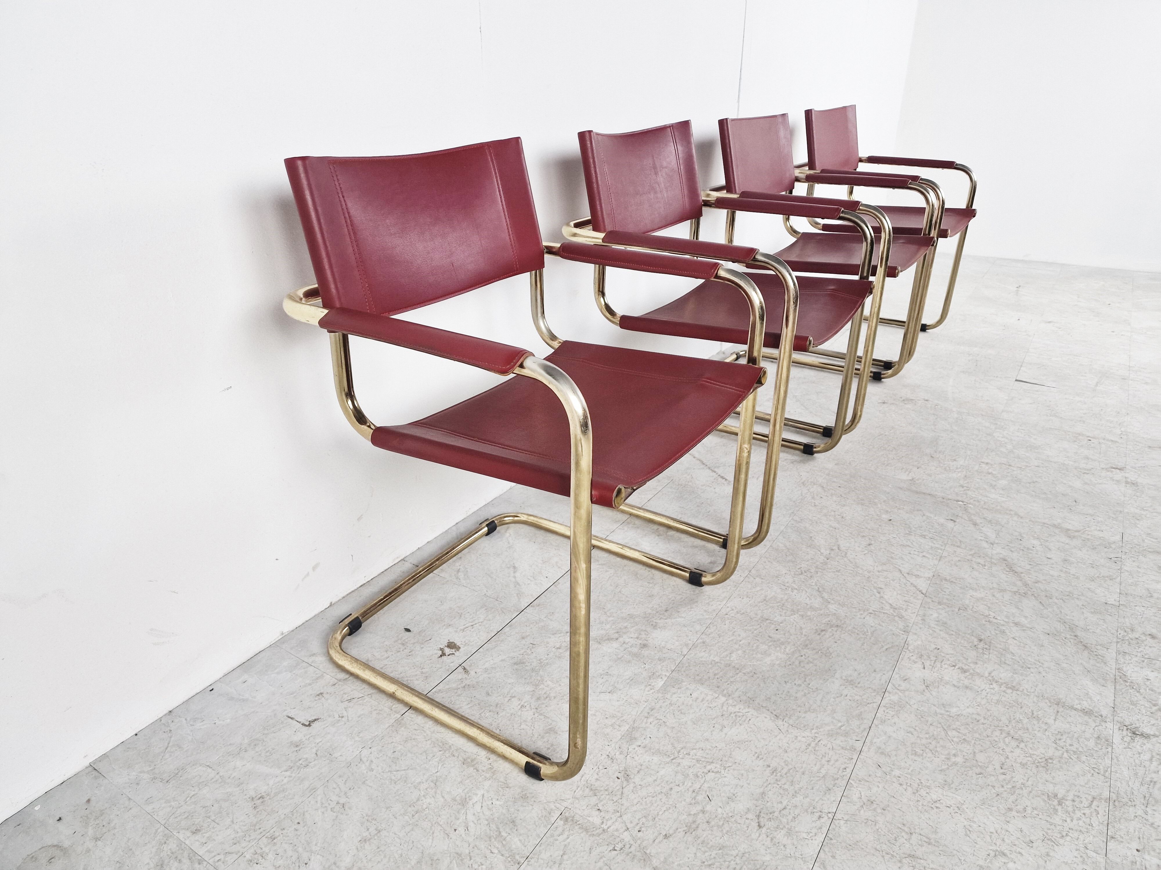 Red leather bauhaus design dining chairs - 1980