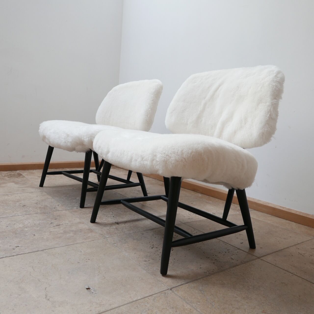 Pair of Alf Svensson 'TeVe' sheepskin shearling lounge chairs