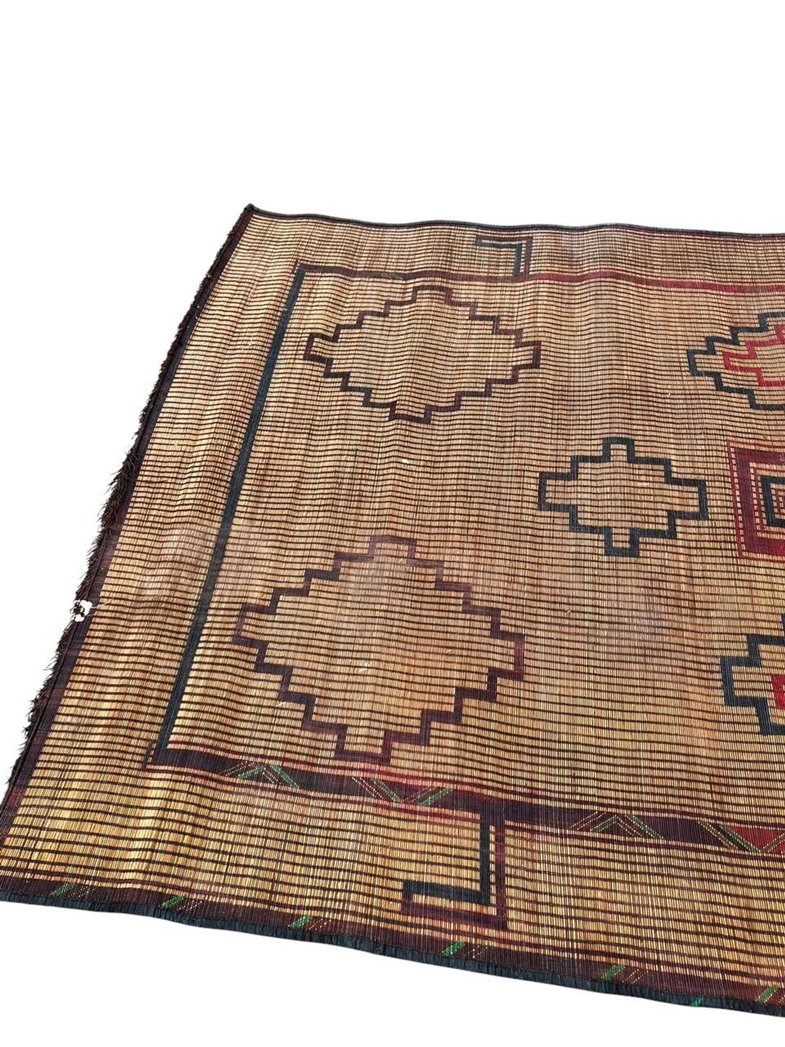 Vintage leather and reed Tuareg mat