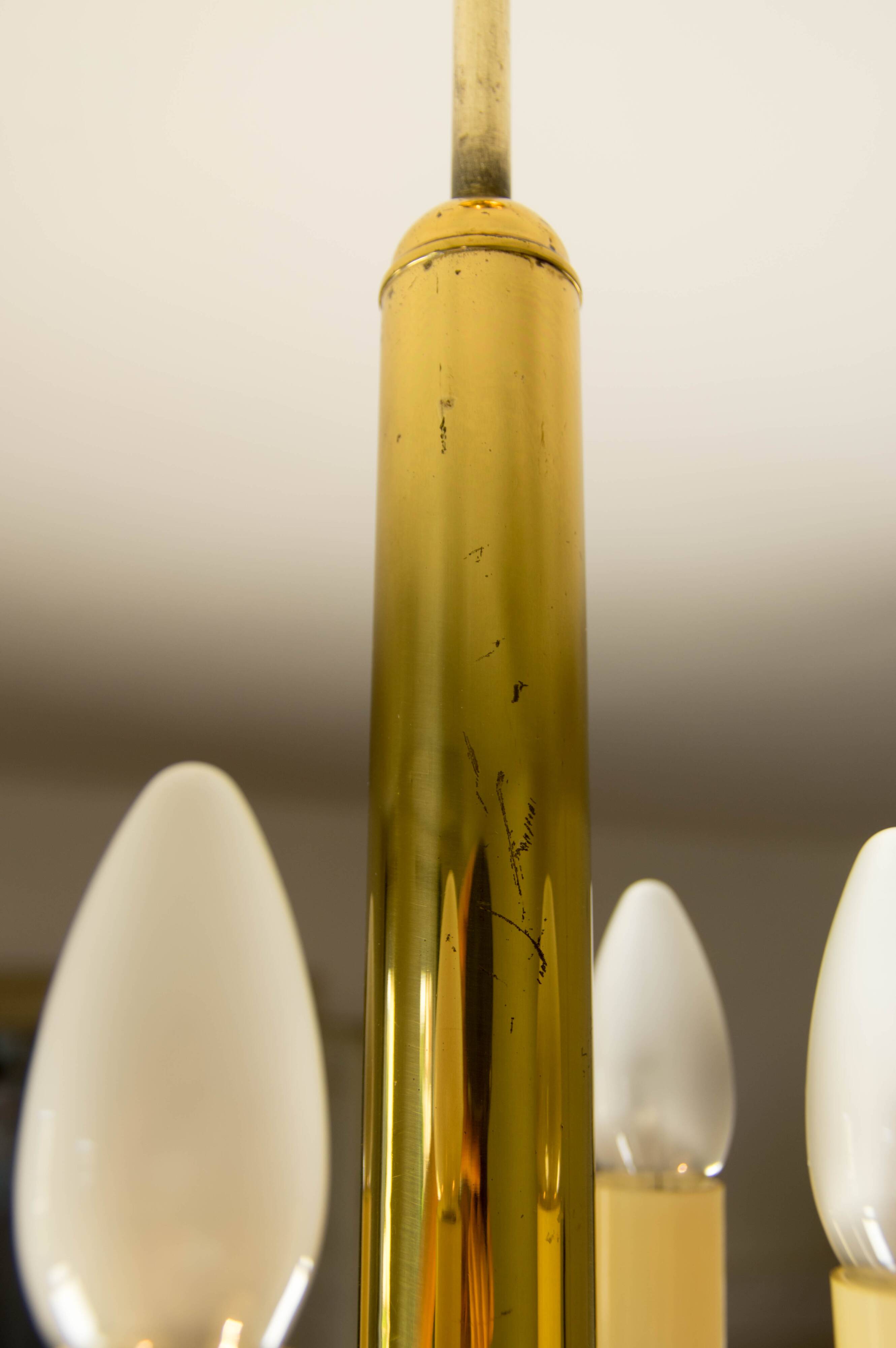 Art Deco Brass and Glass Chandelier, 1930s