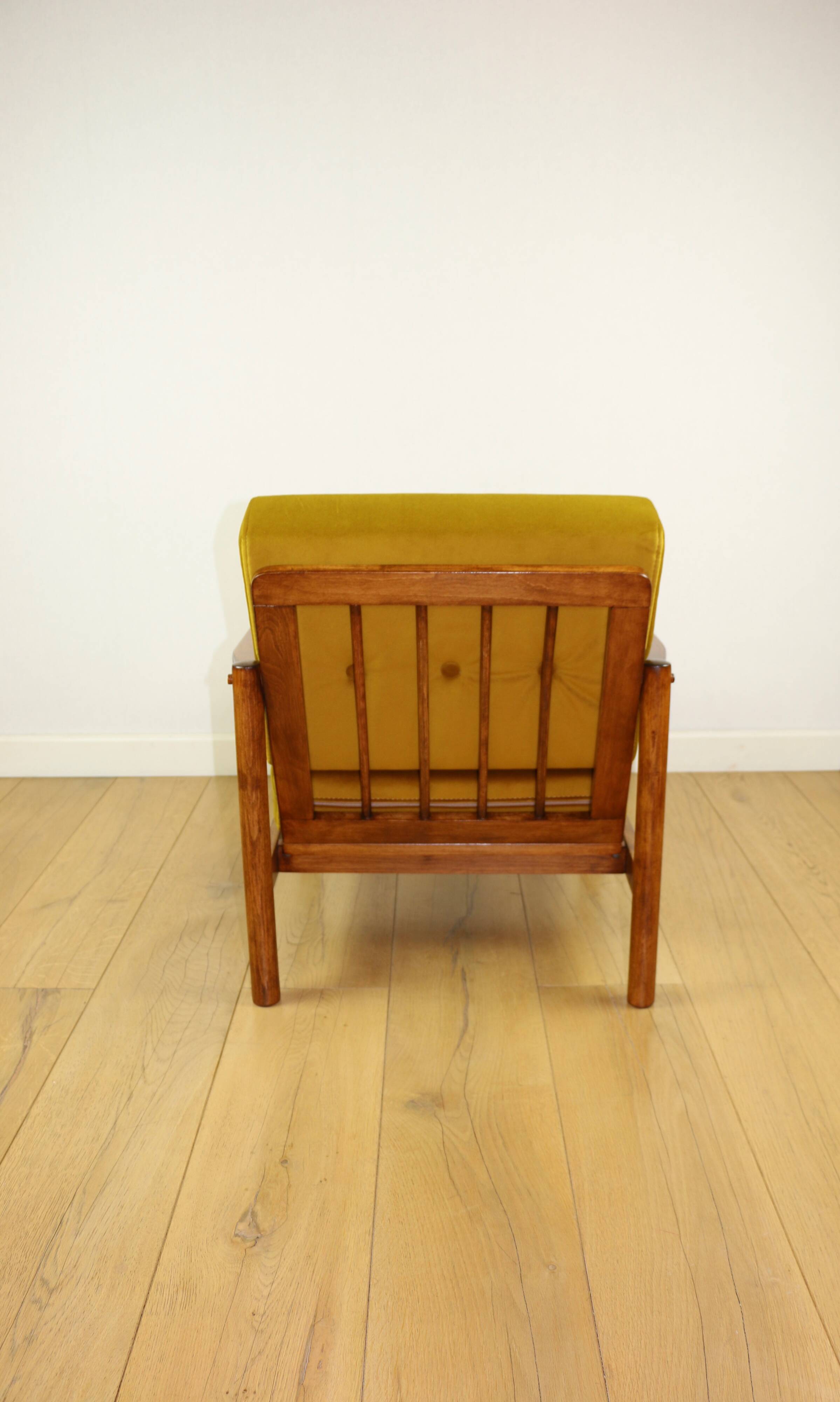 Wooden armchair designed by Z. Baczyk brown vintage yellow-olive