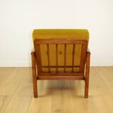 Wooden armchair designed by Z. Baczyk brown vintage yellow-olive