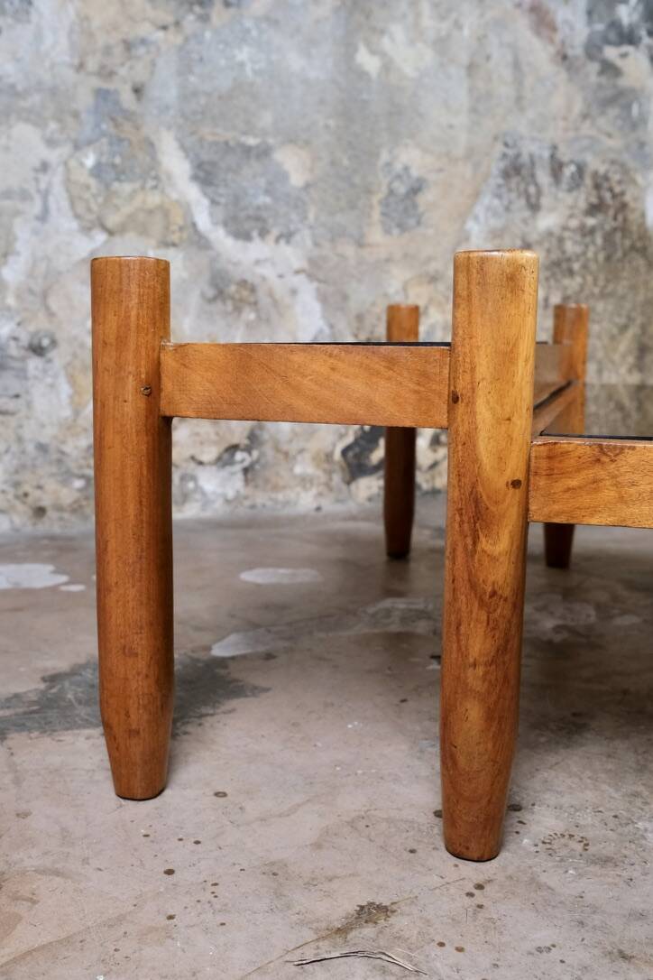 Cane and smoked glass coffee table, France, 1980.