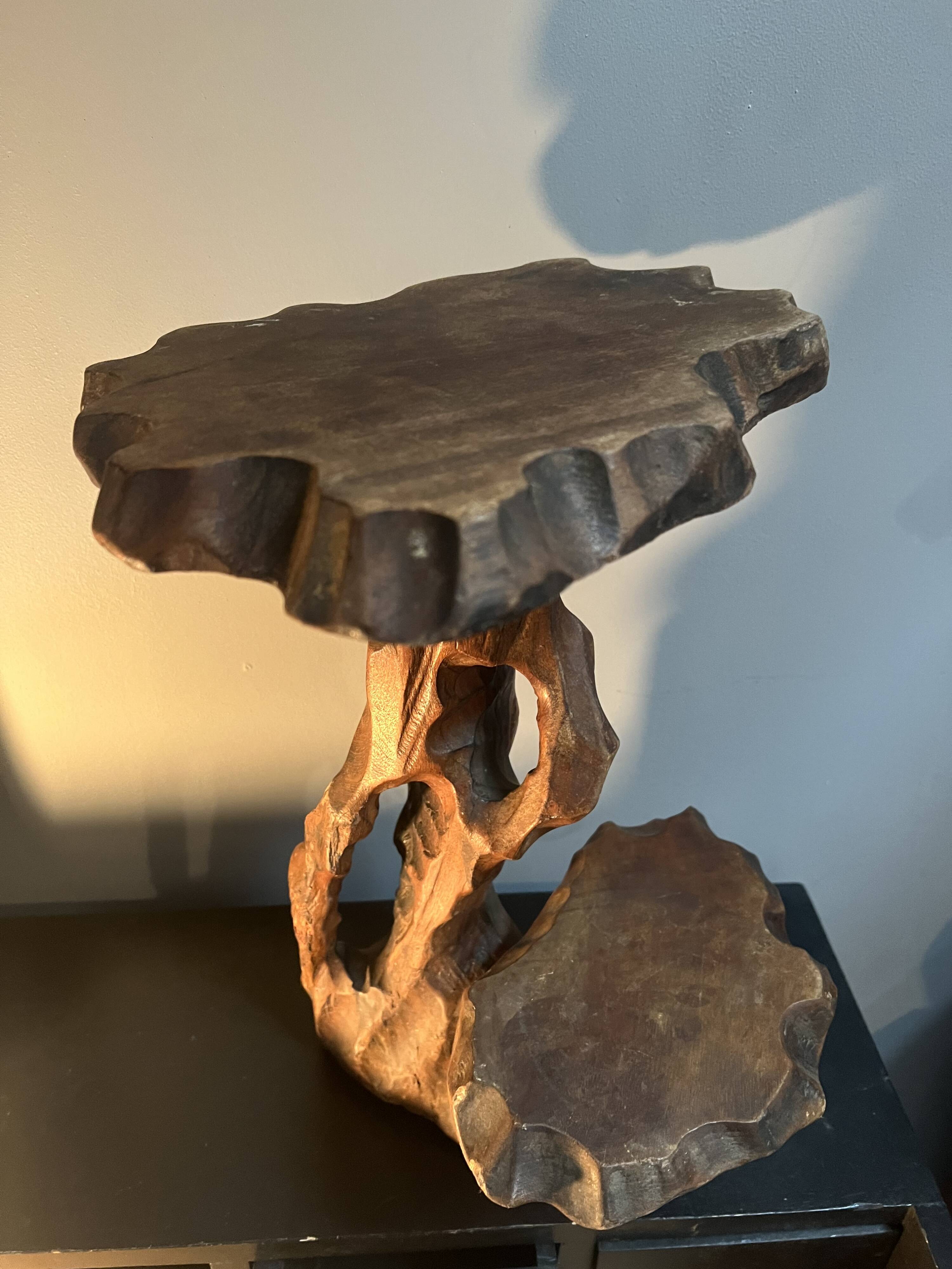 Old bedside table or plant holder vintage wood deco brutalist naturalist