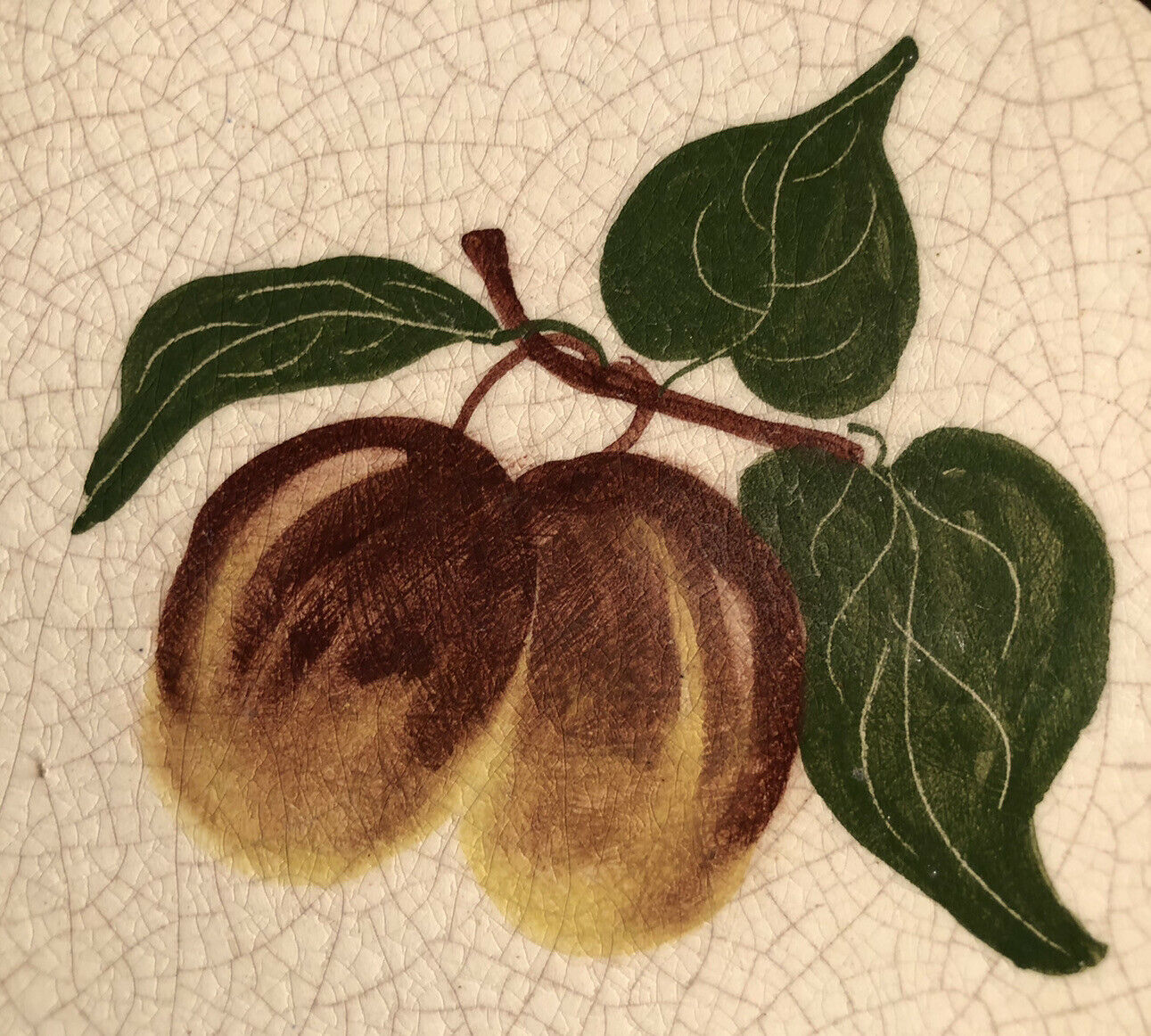 Empty cup pocket in cracked earthenware decoration plums signed Lauray