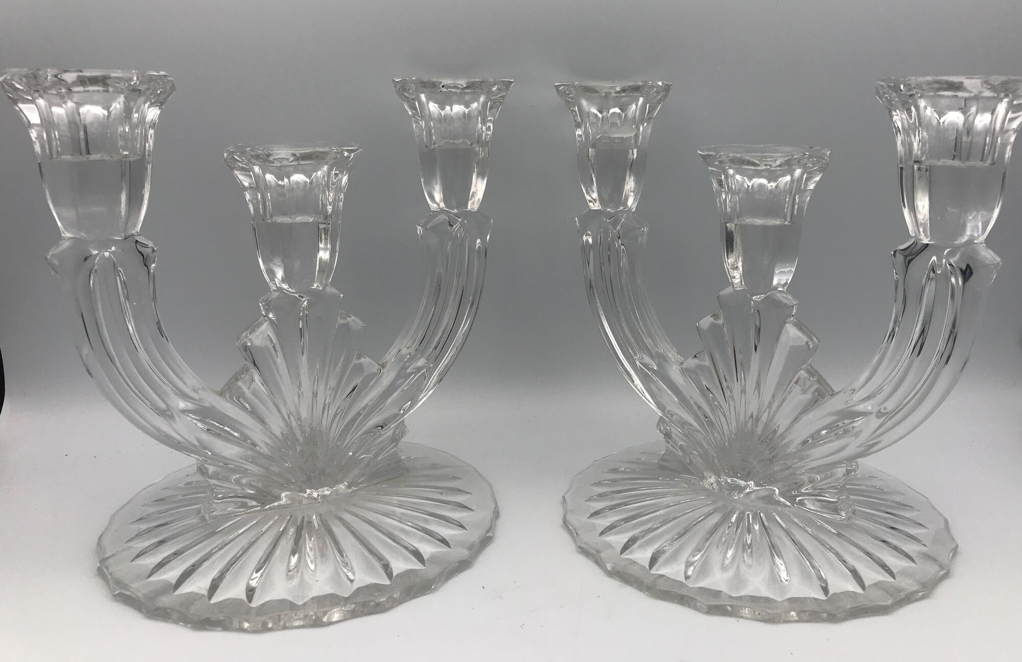 PAIR OF VINTAGE CANDLESTICKS IN CRYSTAL CANDLESTICK 3 BRANCHES ART DECO