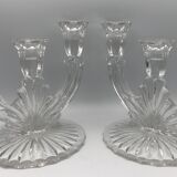 PAIR OF VINTAGE CANDLESTICKS IN CRYSTAL CANDLESTICK 3 BRANCHES ART DECO