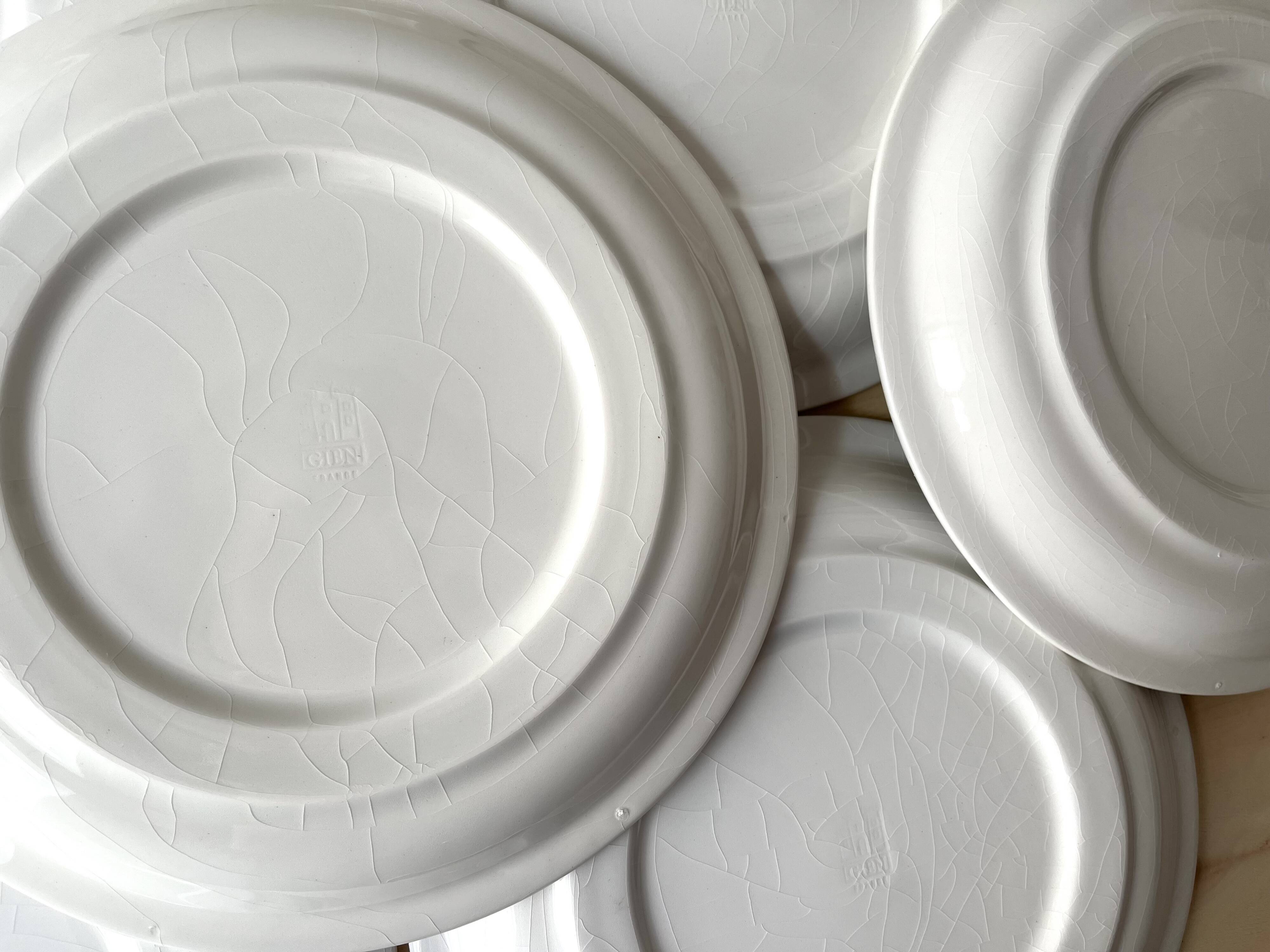 Set of 6 vintage GIEN France fish plates, flat plates with fishing decor