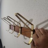 Scandinavian design coat hook in teak and gold aluminum