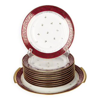 10 superb dessert plates with LIMOGES porcelain tray, Ets TERNET