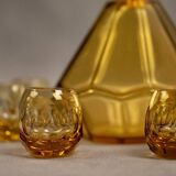 Art Deco Moser liqueur set in frosted orange glass