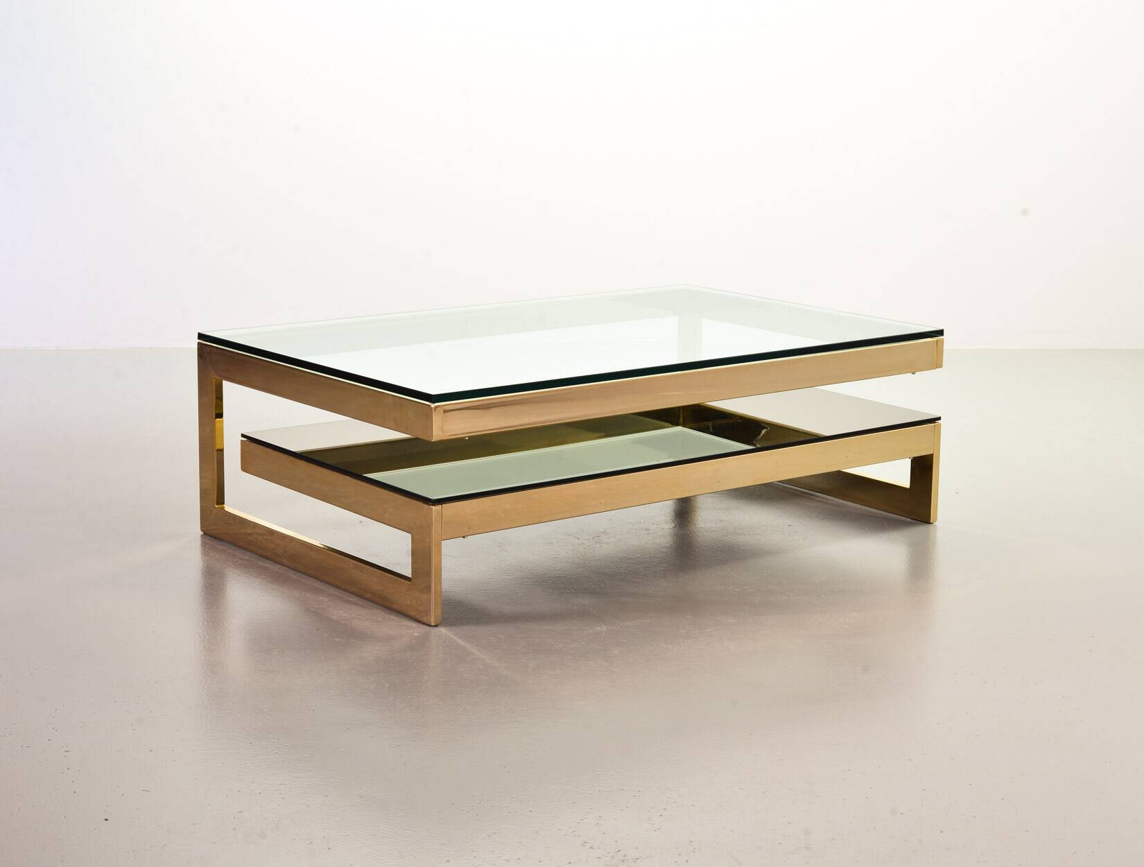 Belgo-Chrom Architectural G-Table 23-Carat Goldplated with Glass Tops 1970s