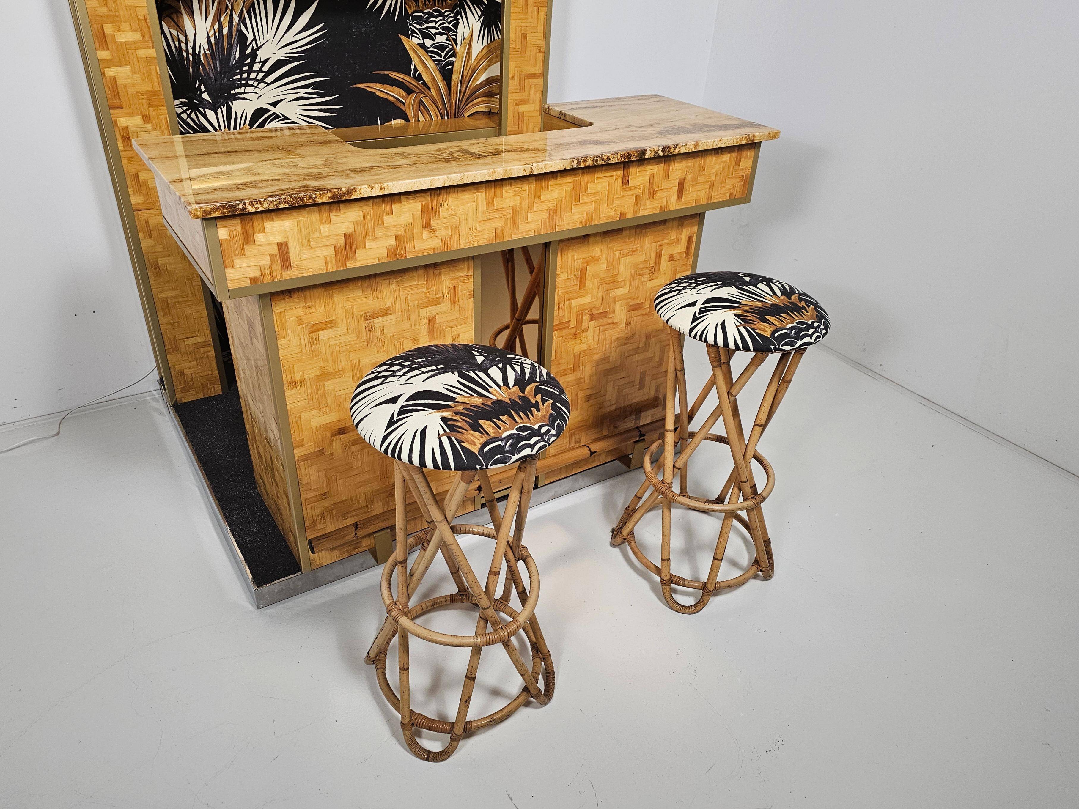 Bar with pressed bamboo stools, Italy, 1970