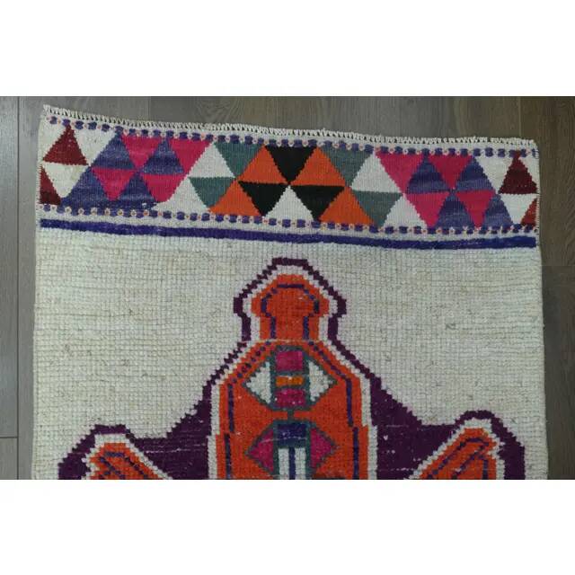 1970s Vintage Turkish Oushak Handmade Wool Cotton White Runner Rug 75x336
