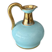 Vintage A. Bayer Belgium Turquoise Crackle Ceramic Jug with Gold