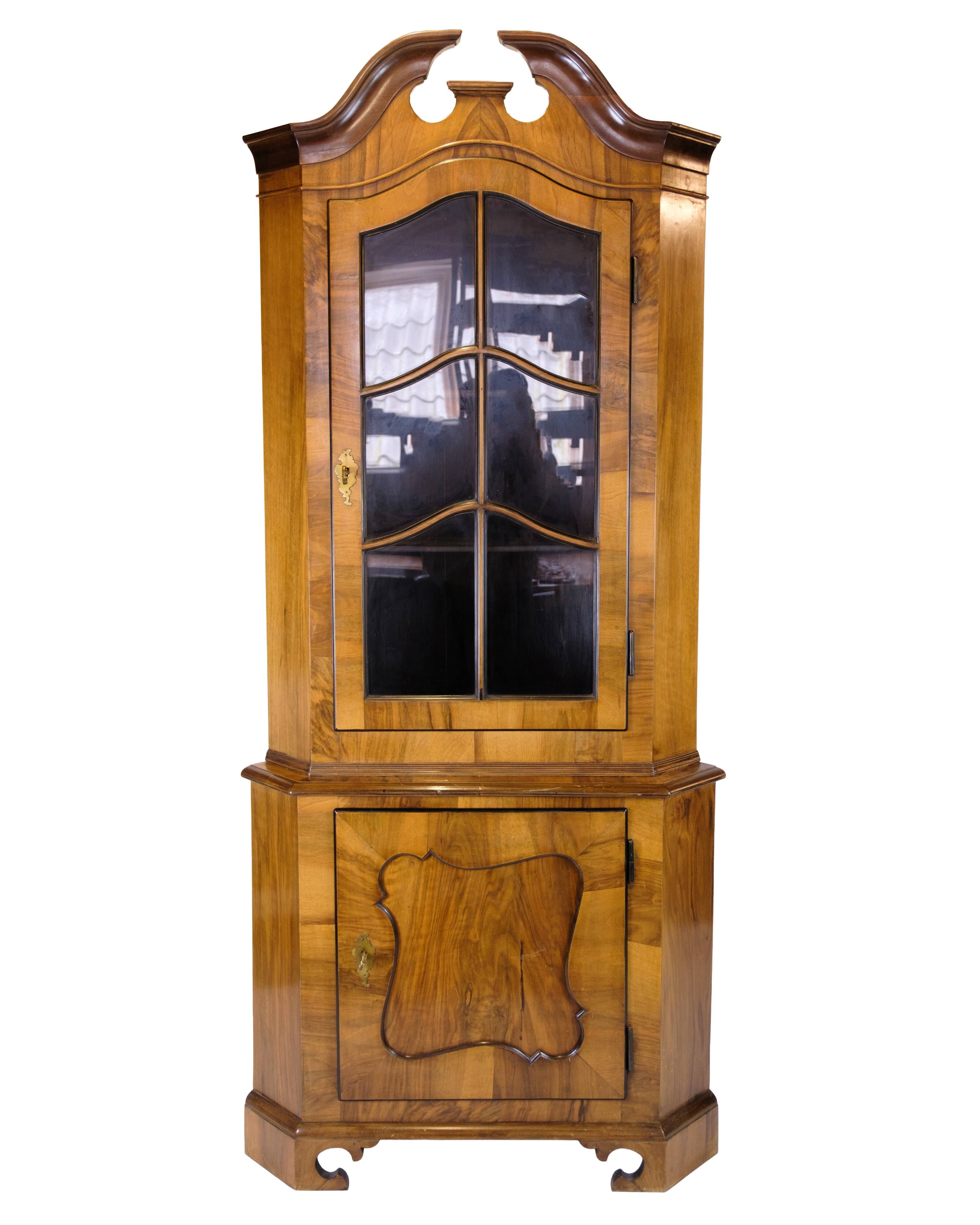 Antique display case/corner cabinet - Baroque style - walnut - glass door with bars - circa 1900