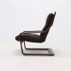 Fauteuil lounge scandinave en bois courbé et cuir 1960