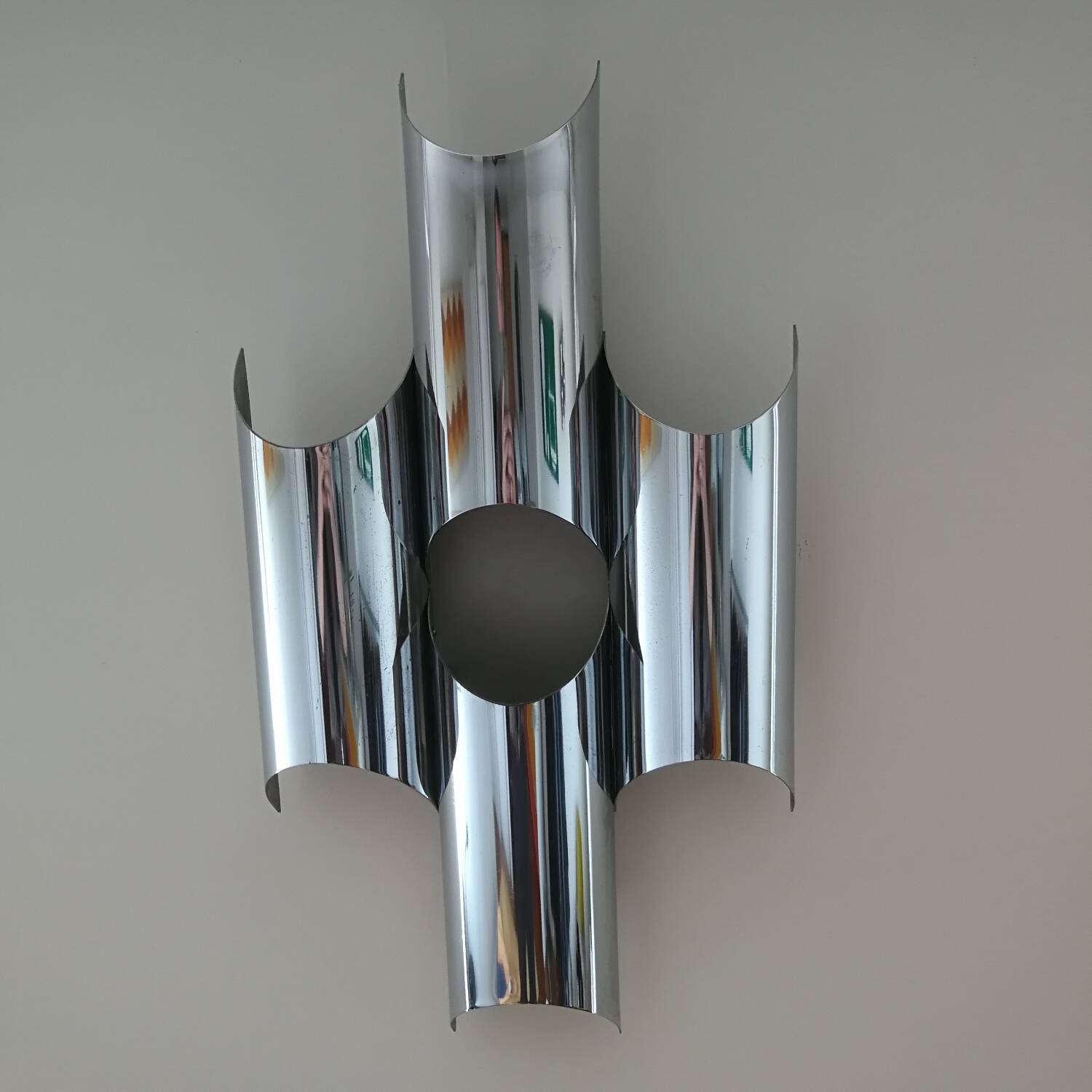 Large vintage design wall light in stainless steel chrome from the 70s