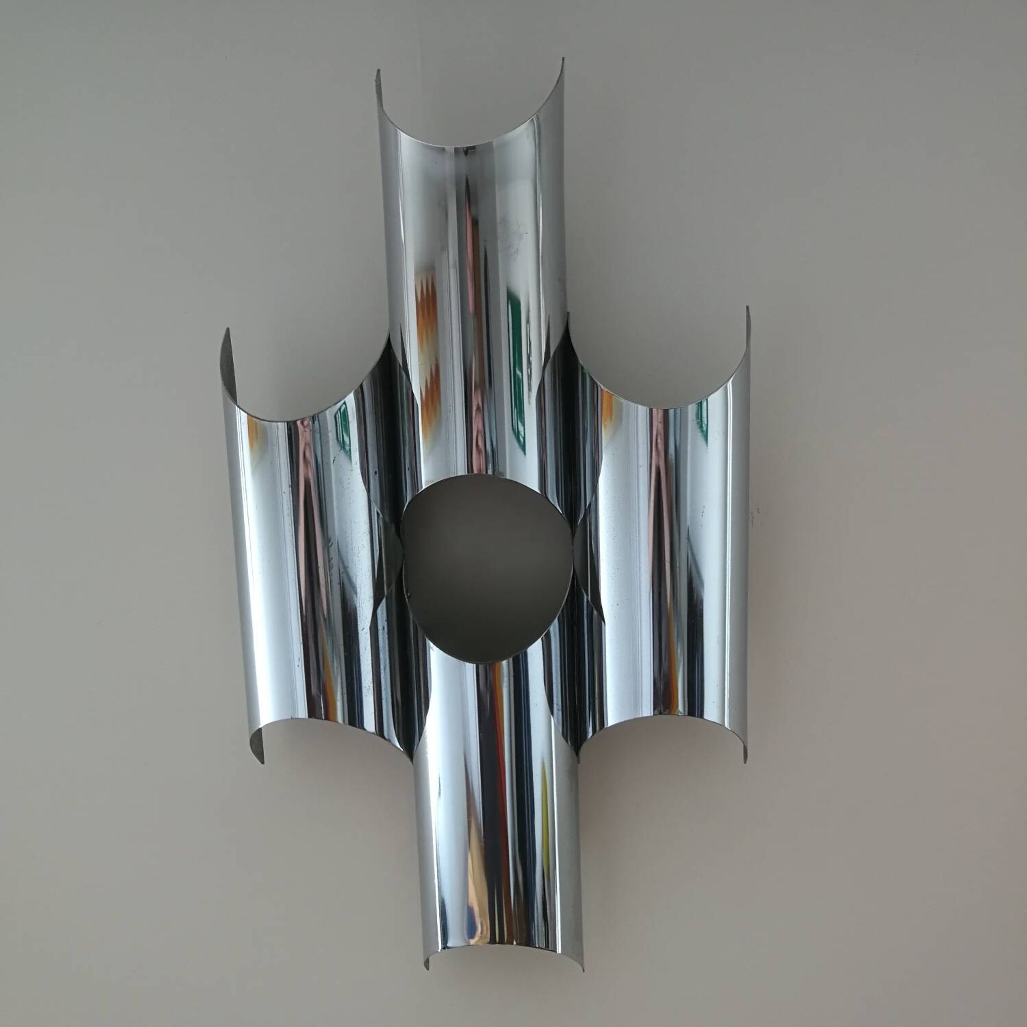 Large vintage design wall light in stainless steel chrome from the 70s