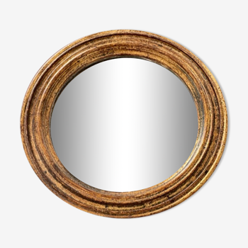 Miroir rond vintage en bois doré 25cm