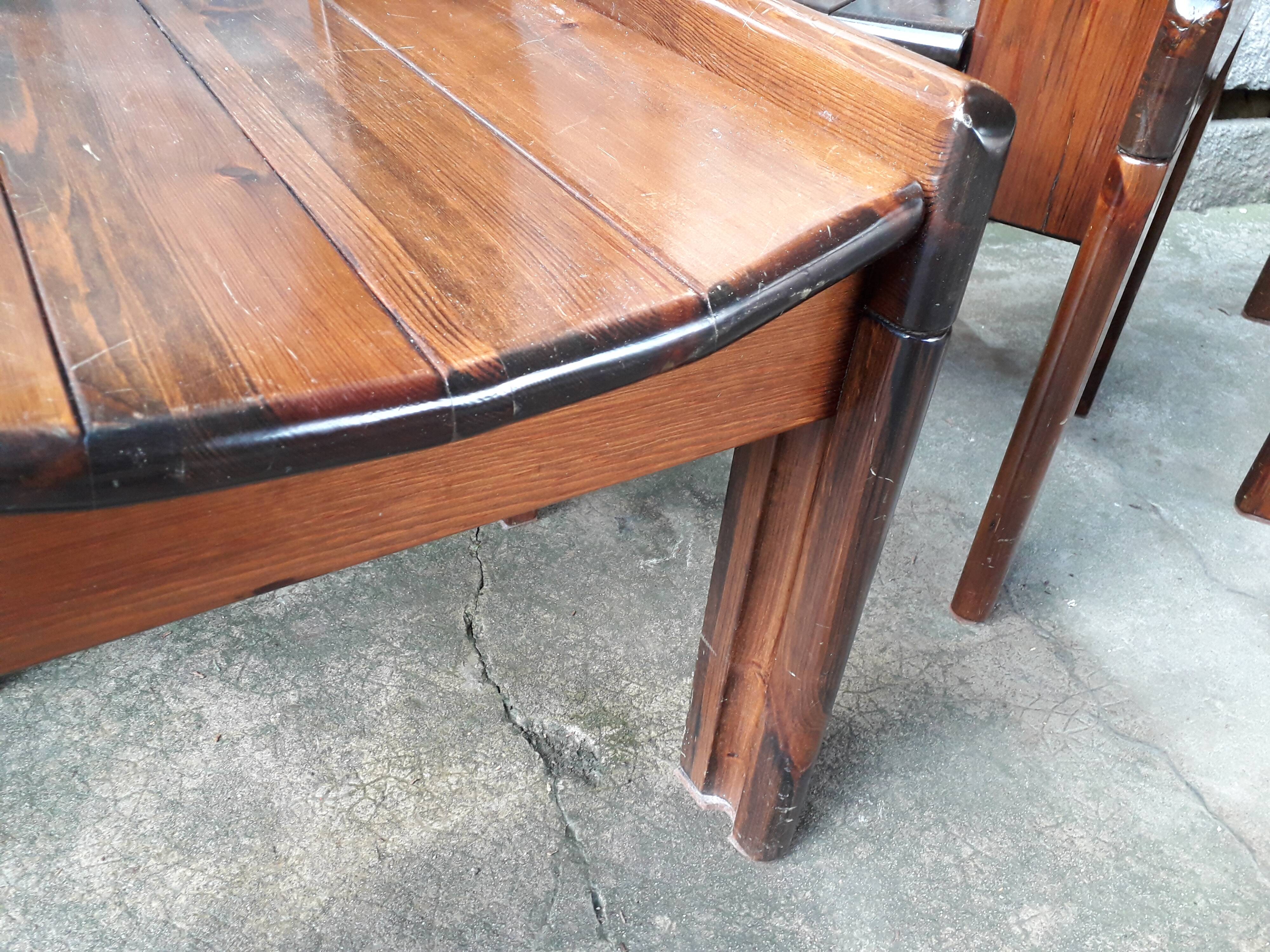 Set of 6 varnished pine chairs