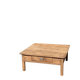 Large square farmhouse coffee table made of raw solid oak.