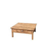 Grande table basse de ferme carrée ancienne en chêne massif brut 