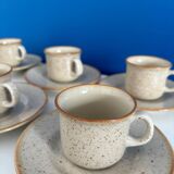 Service of 6 coffee cups and saucers beige speckled enamelled stoneware tulowice poland