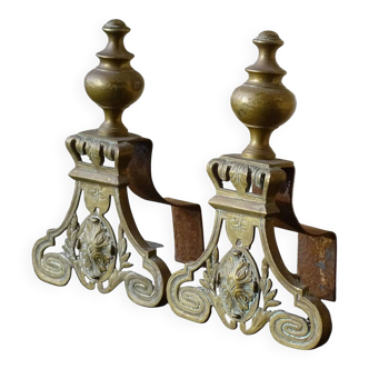 Pair of antique brass andirons