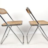 2 Plia folding chairs with woven wicker Giancarlo Piretti for Castelli, 1967