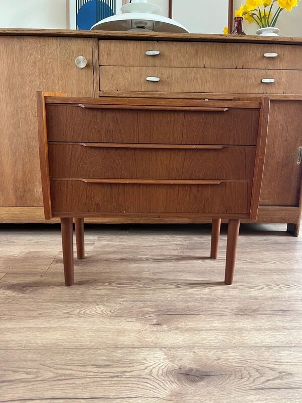 Vintage Danish teak commode with beautiful handles.