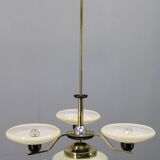 Art Deco brass and aluminum chandelier with cream glass, Czechoslovakia 1930s