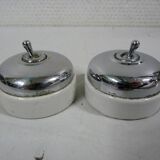 lot de 2 Ancien Interrupteur en Chrome et Porcelaine