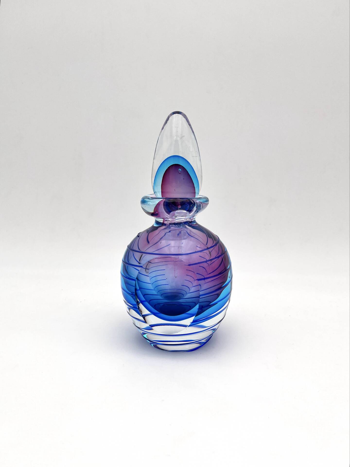 Murano Sommerso Perfume Bottle Signed with Polished Glass Faces 19cm
