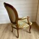 Vintage Louis XVI style medallion armchair – Carved wood and fabric