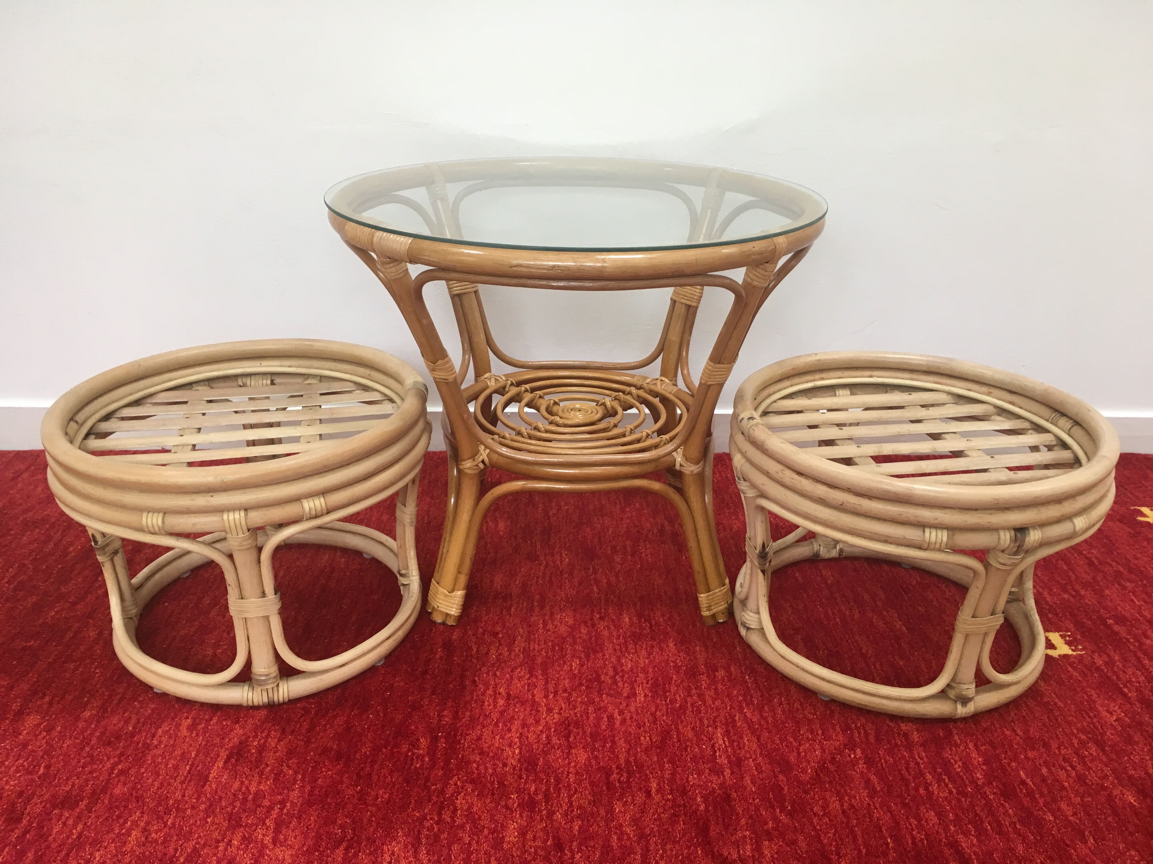 Vintage pouf  in rattan and bamboo