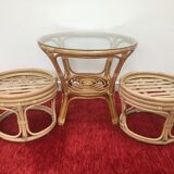 Vintage pouf  in rattan and bamboo