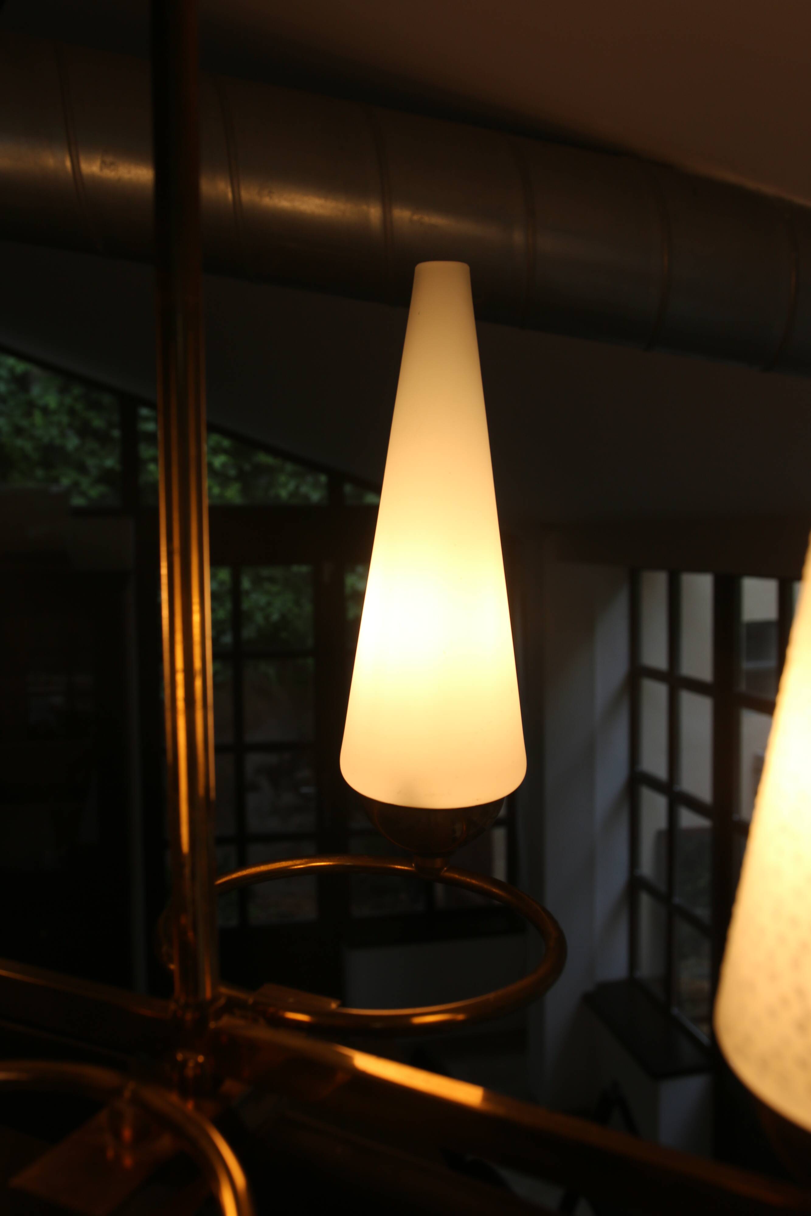 Mid-Century 6-Light Chandelier - Opaline and Brass