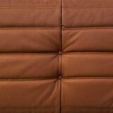 Canapé Togo français en cuir de vachette épais couleur cognac, signé Michel Ducaroy pour Ligne Roset