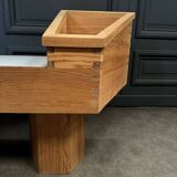 Table basse 1970 en pin bois laminé blanc avec porte-revues