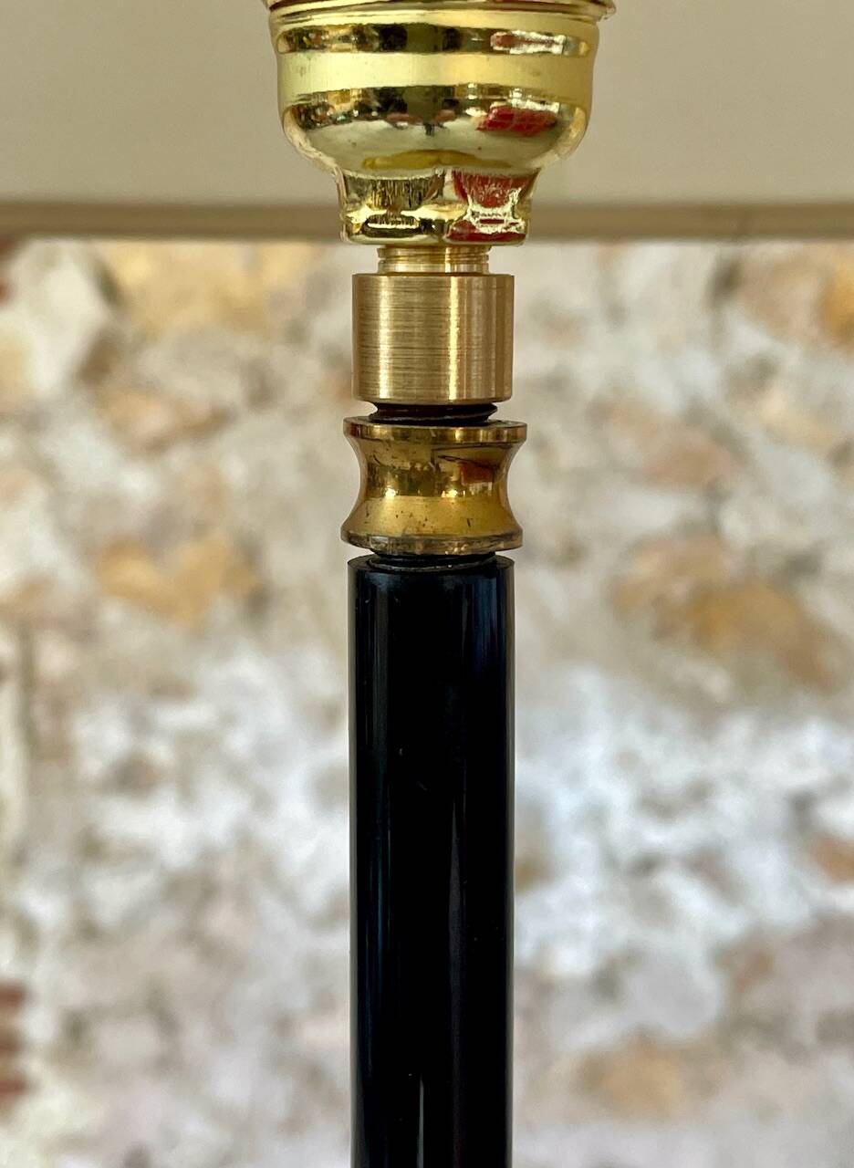 Vintage floor lamp, brass decorations, tripod legs circa 1960's