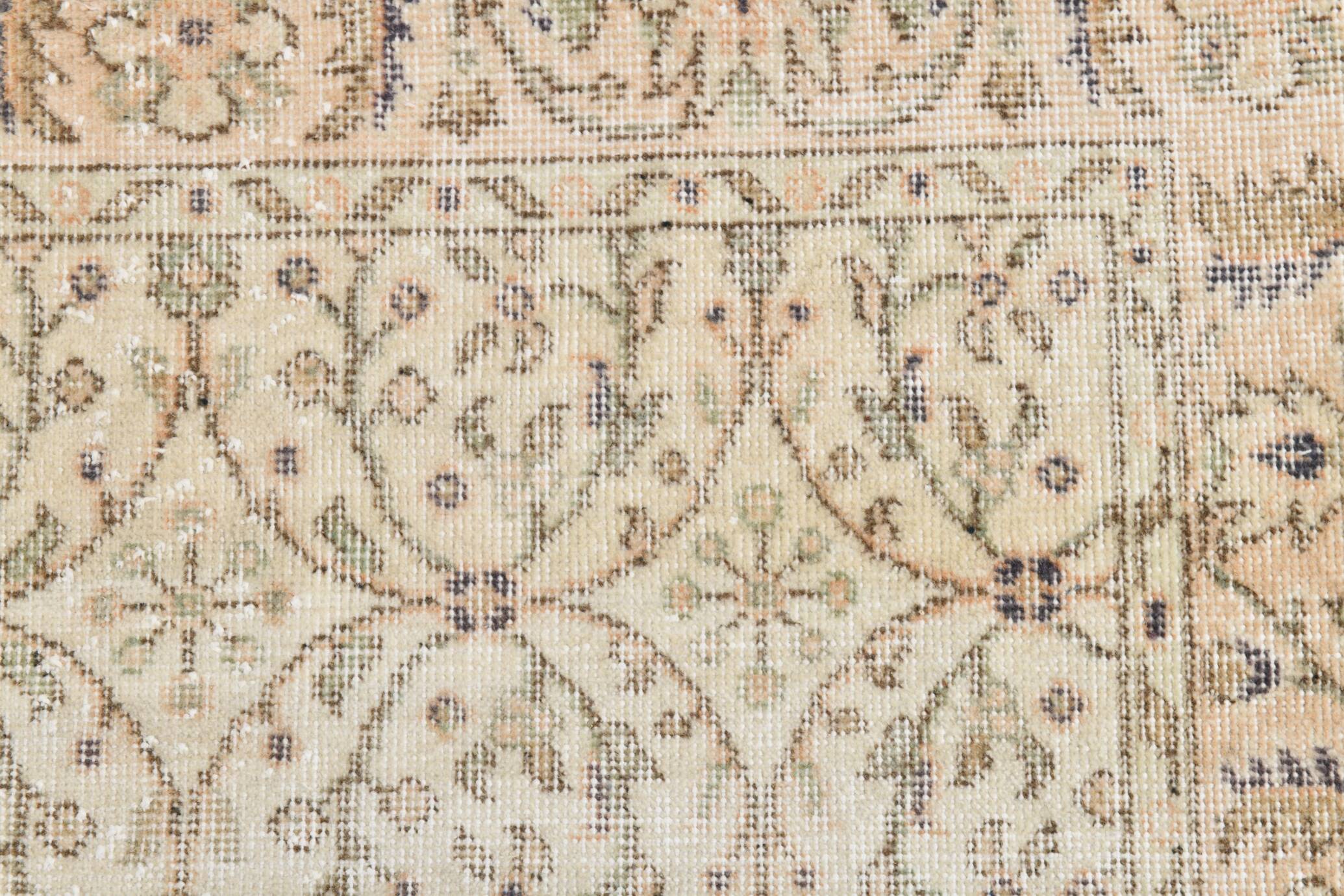 3x7 Brown Cream Floral Handmade Vintage Rug, 105x211Cm