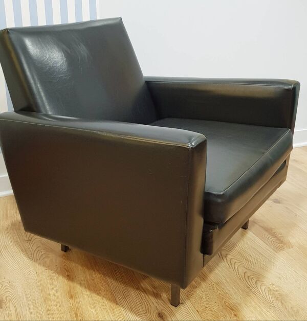Black faux leather armchair, 1960s
