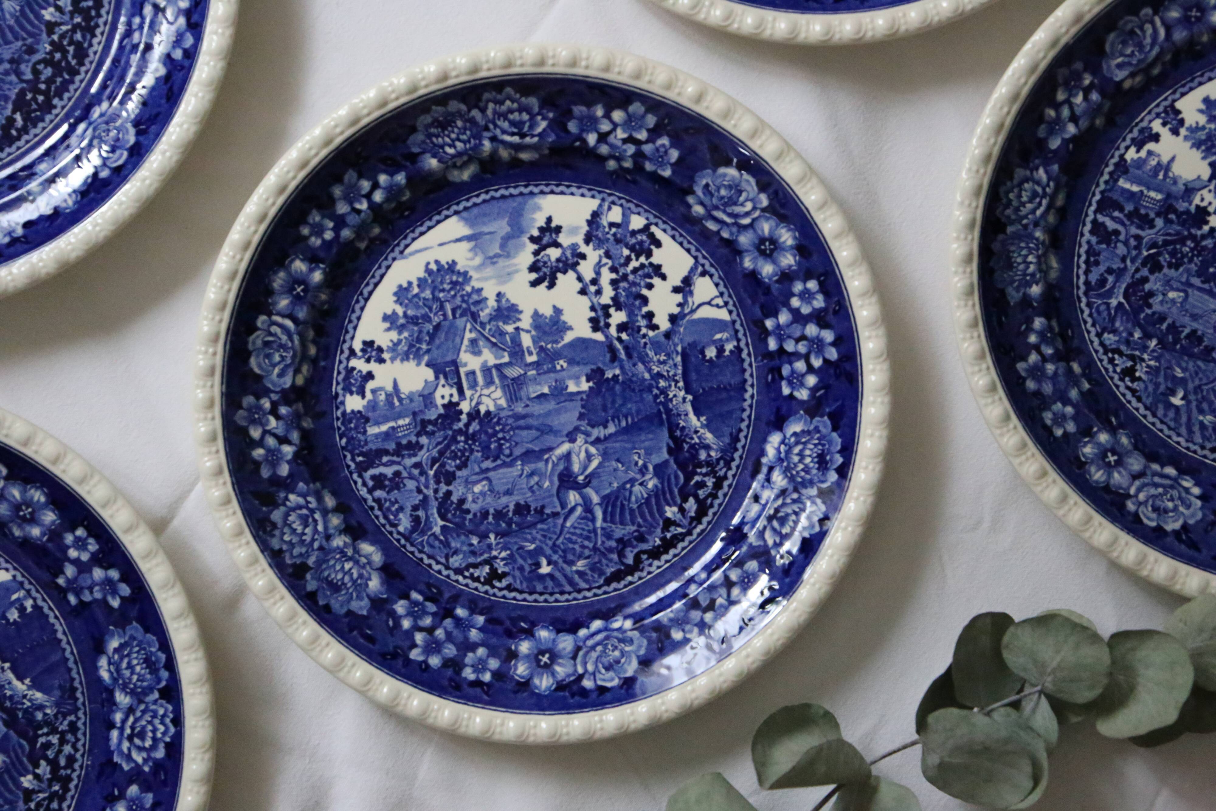 Set of 6 flat plates Villeroy and Boch, blue Rusticana model, vintage