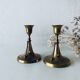Pair of brass cord candle holders