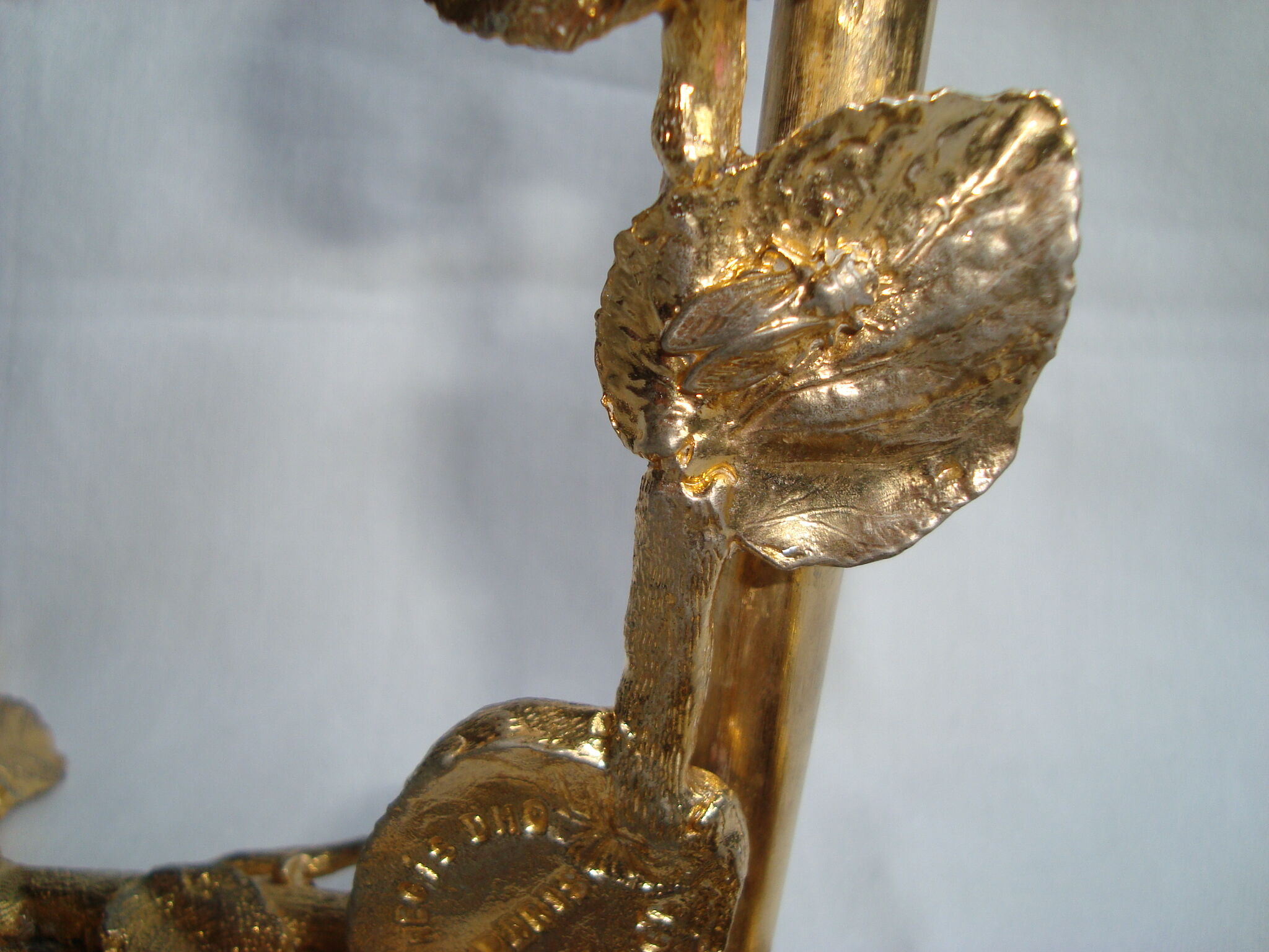 Lamp foot Régis Dho Fondica bronze gilded bird foliage insects