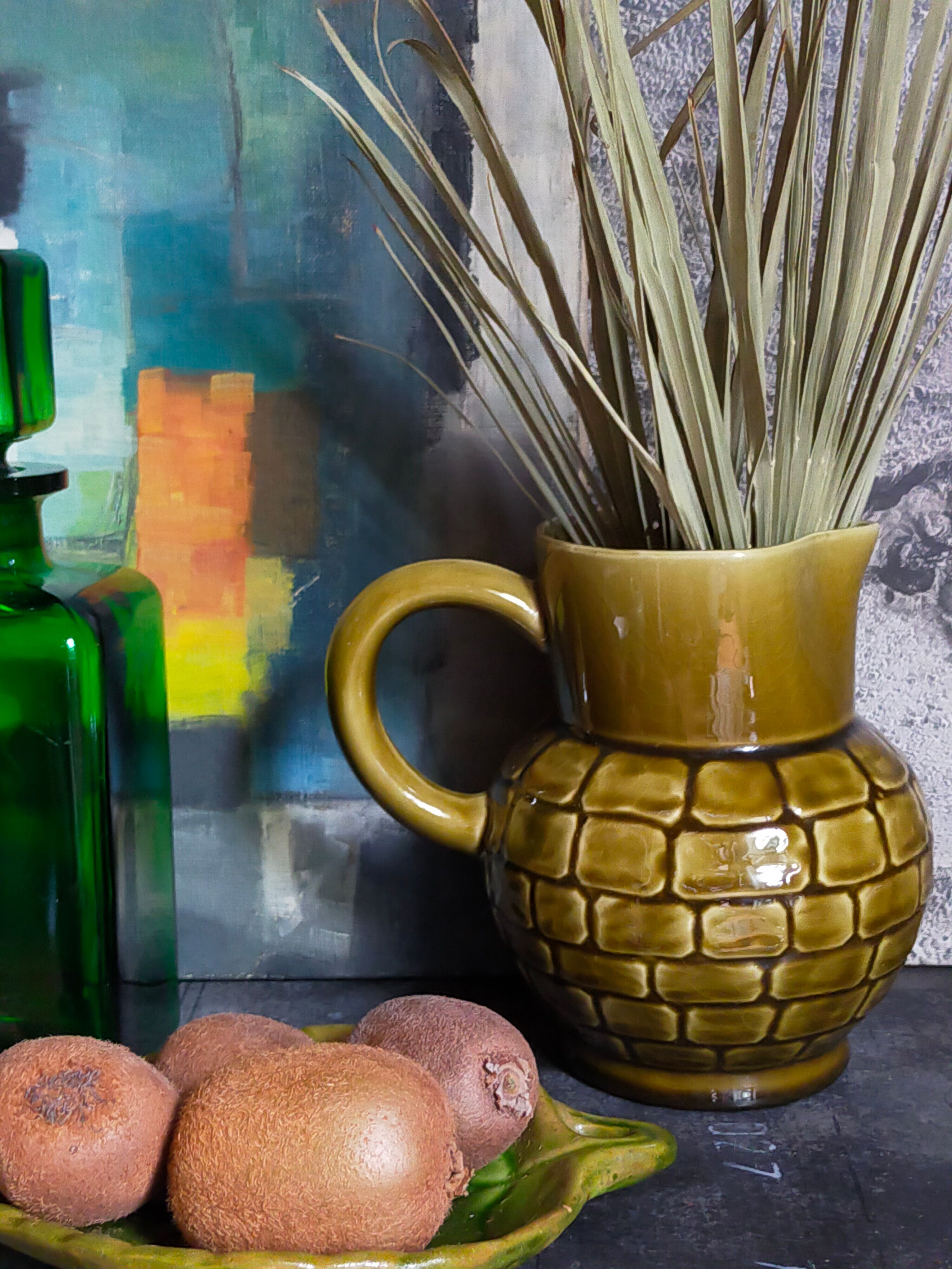 Bistro pitcher in vintage Sarreguemines earthenware